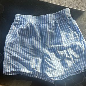 Pact Linen Blue and White Striped Shorts